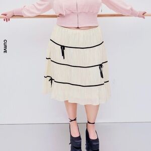HIGH RISE BOWKNOT RUFFLE HEM MIDI SKIRT CURVE & PLUS
